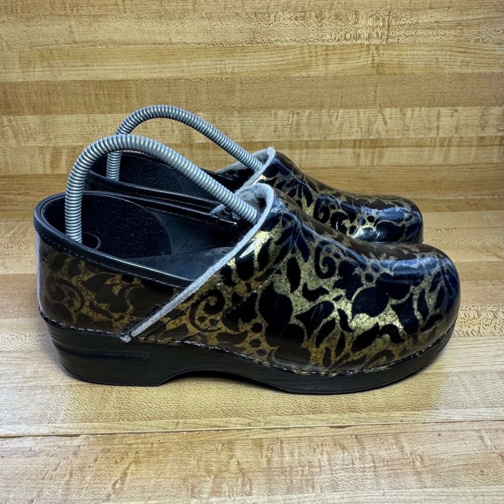 Dansko Professional‎ Clogs Black Gold Floral   Leather EU 40 US 9.5-10